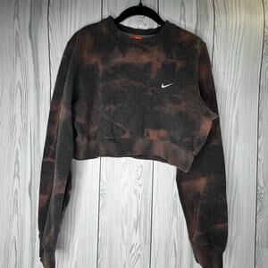Vintage Cropped Nike Crew Neck Sweatshirt 90s Bleach Dyed Small